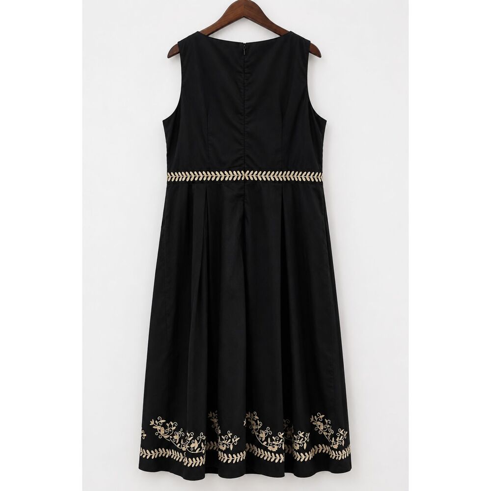 eShakti Black Embroidered Floral Fit & Flare Midi Dress 22W Pockets - Picture 3 of 14
